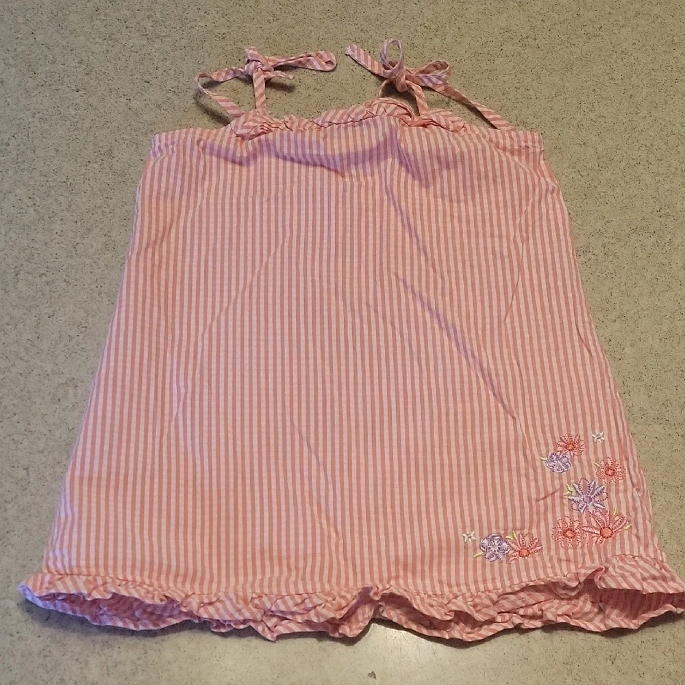 Oshkosh Pink Striped Sleeveless Dress with Floral Embroidery Size 2T Cotton